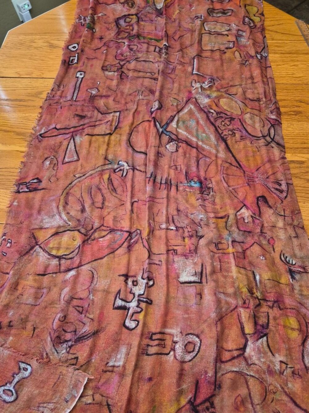 Hand-Painted Abstract Patterned Fabric 48" X 72" Rustic Earthy Tones Lightweight